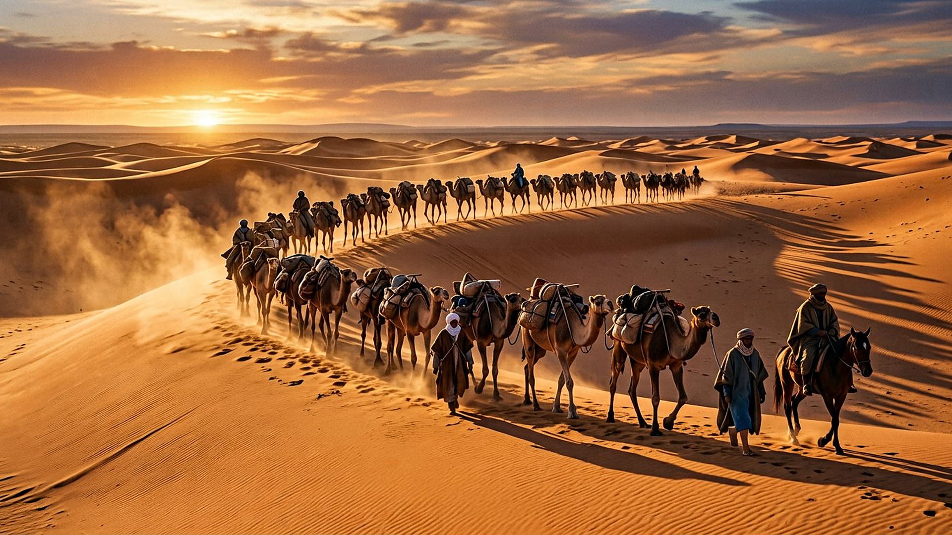 Une caravane de nuit : c’est par ces routes, et non par la seule guerre, que les empires se déplacent et se nourrissent.