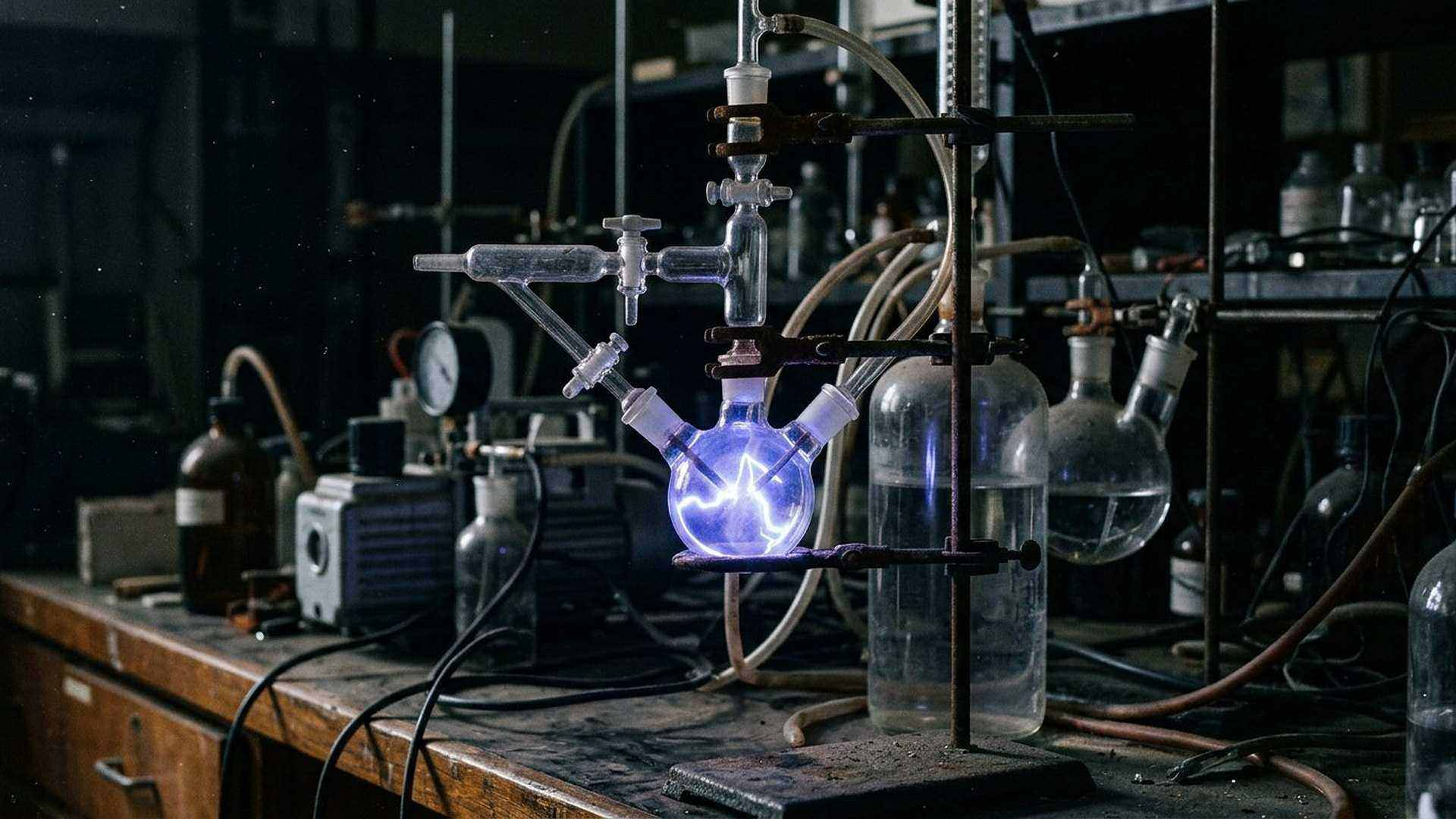 Un appareil de chimie prébiotique : des gaz, de l’eau, une décharge électrique. On obtient des briques, jamais une cellule.