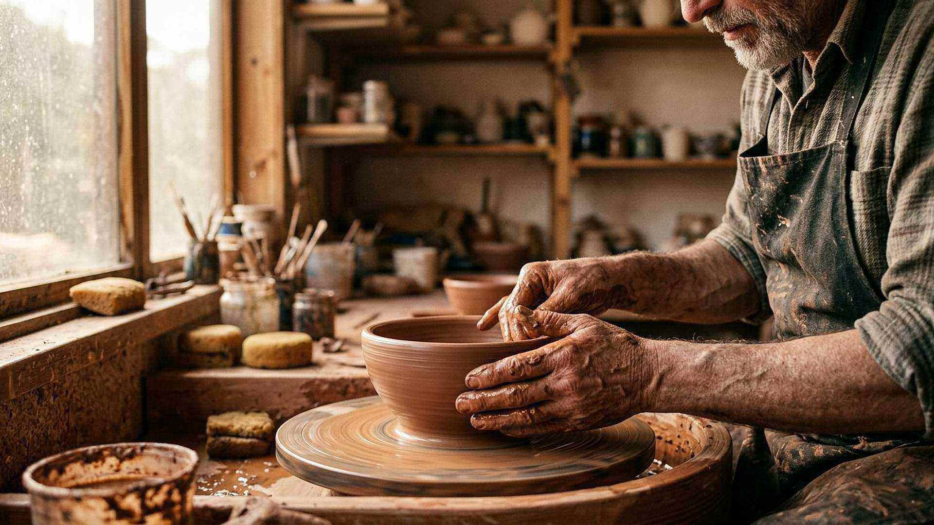 Des mains qui façonnent l’argile : l’œuvre dit quelque chose de l’ouvrier, sans qu’il ait besoin de signer.