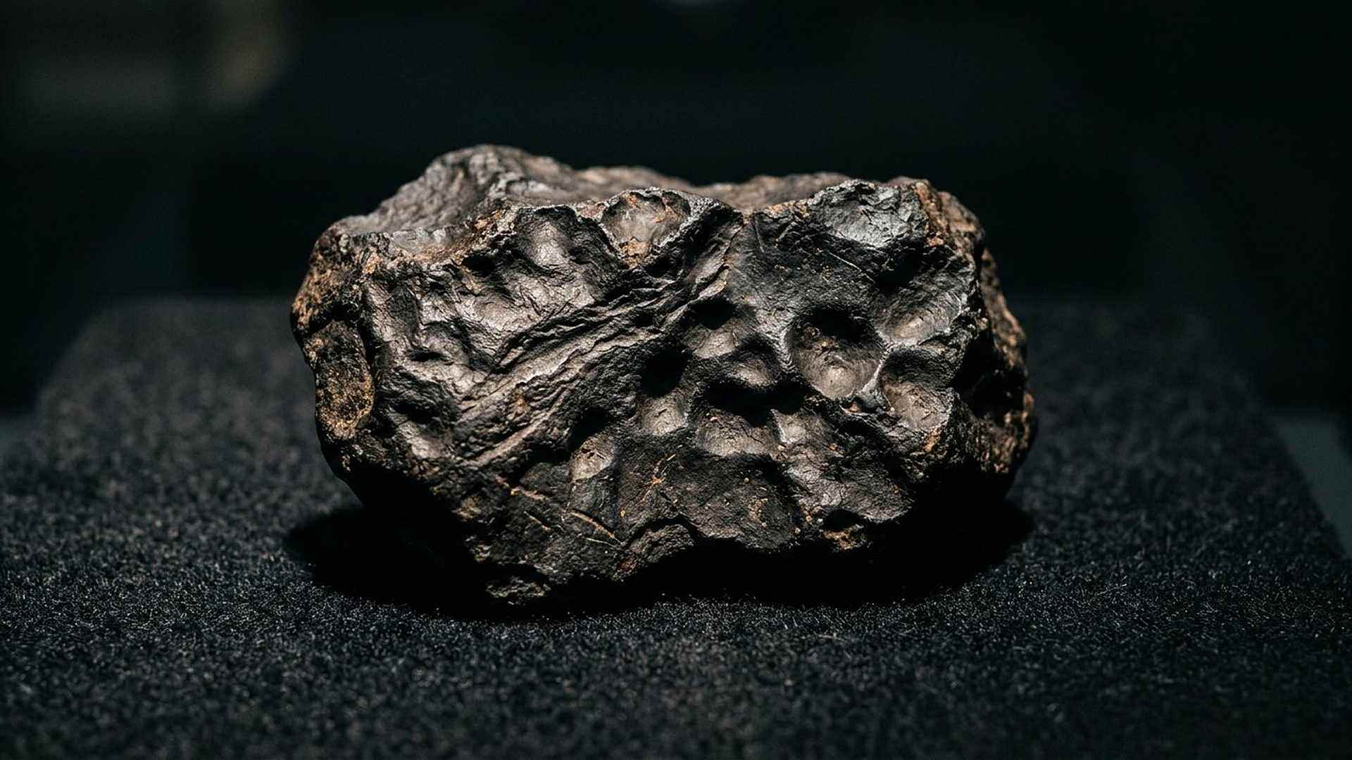 Une météorite et sa croûte de fusion : ce qui arrive jusqu’au sol est une infime partie de ce qui a été intercepté.