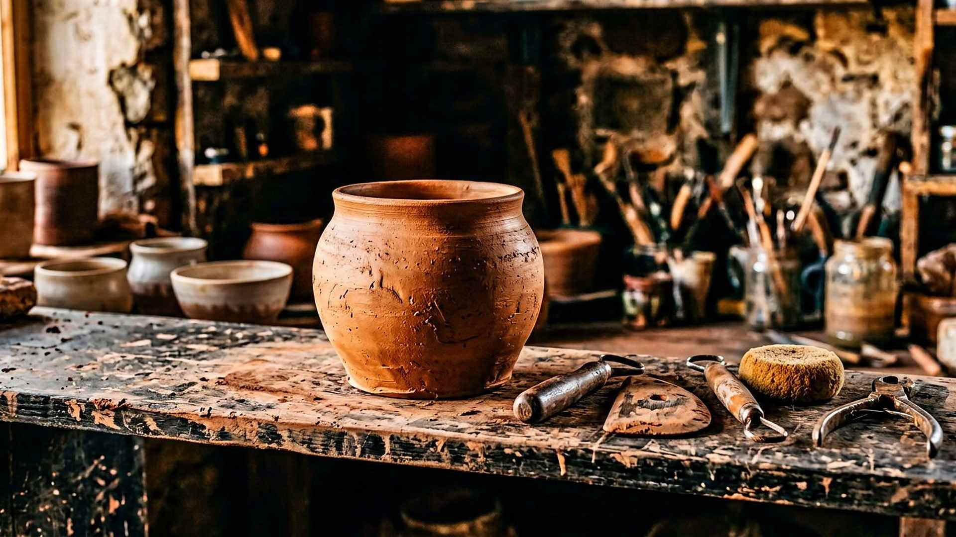 Un vase achevé et ses outils : l’ouvrier se lit dans l’objet, y compris quand il ne signe pas.